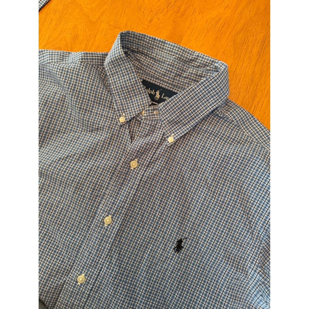 Ralph Lauren Mens Classic Fit Blue White Check Button Down Shirt Size 16 L
